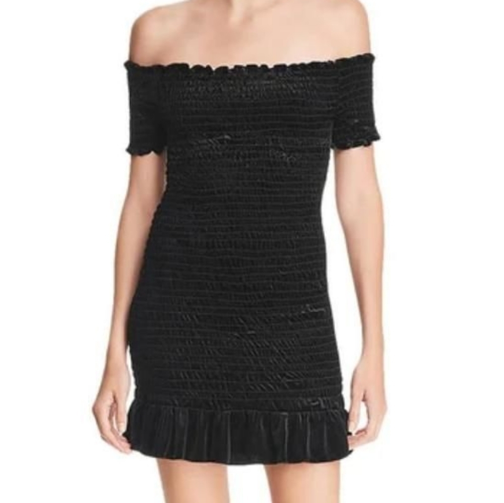 NWT AQUA Bloomingdale's Smocked Velvet Mini Cocktail Dress Black Small